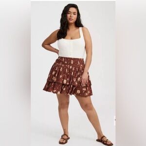 NWT Torrid Tropical Sun Palms Bracken Smocked Plus Size Tiered Skort Size 1X